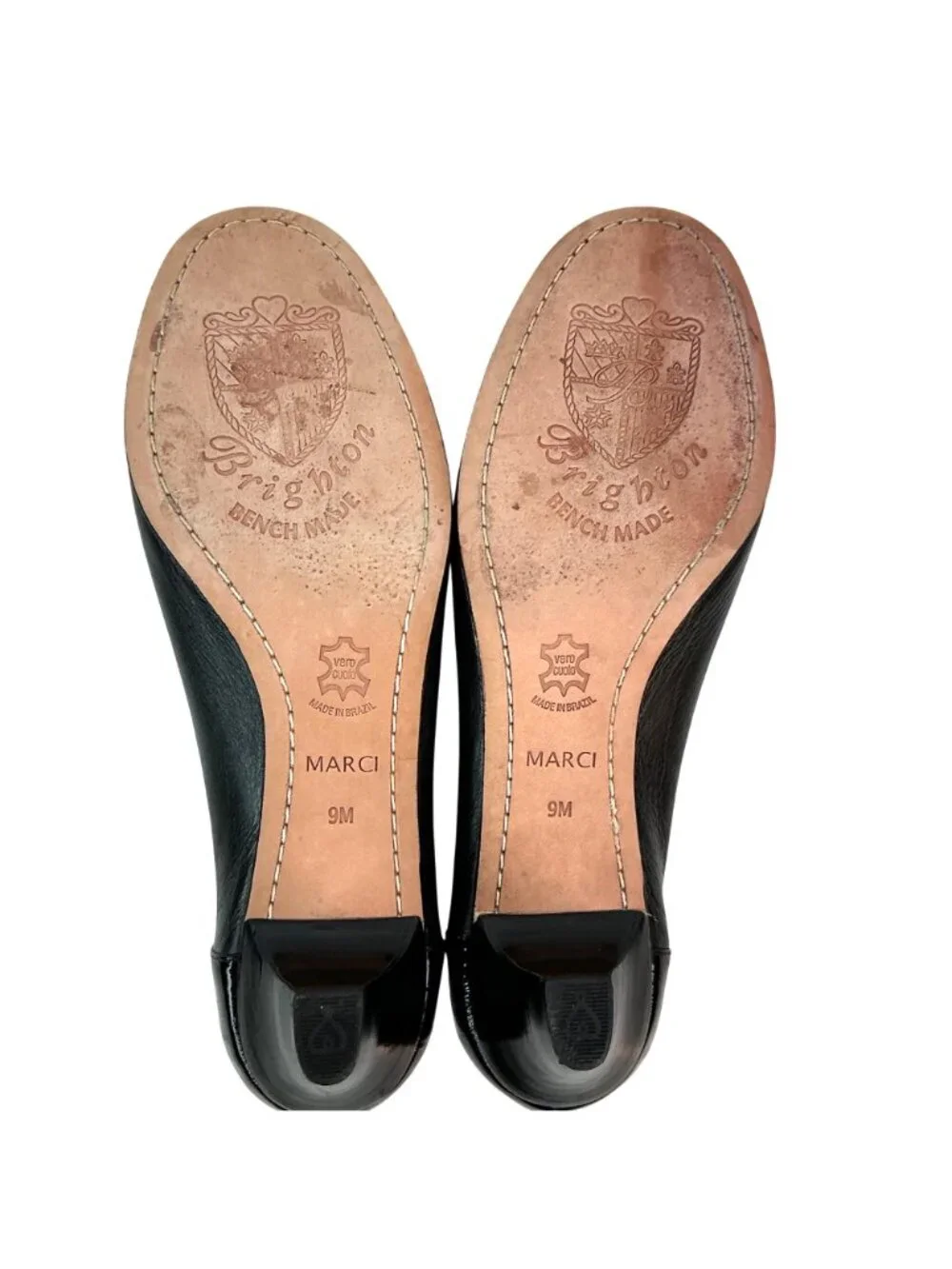 Brighton Marci Medallion Leather Kitten Herl Pumps Womens 9M Black Bench Made In